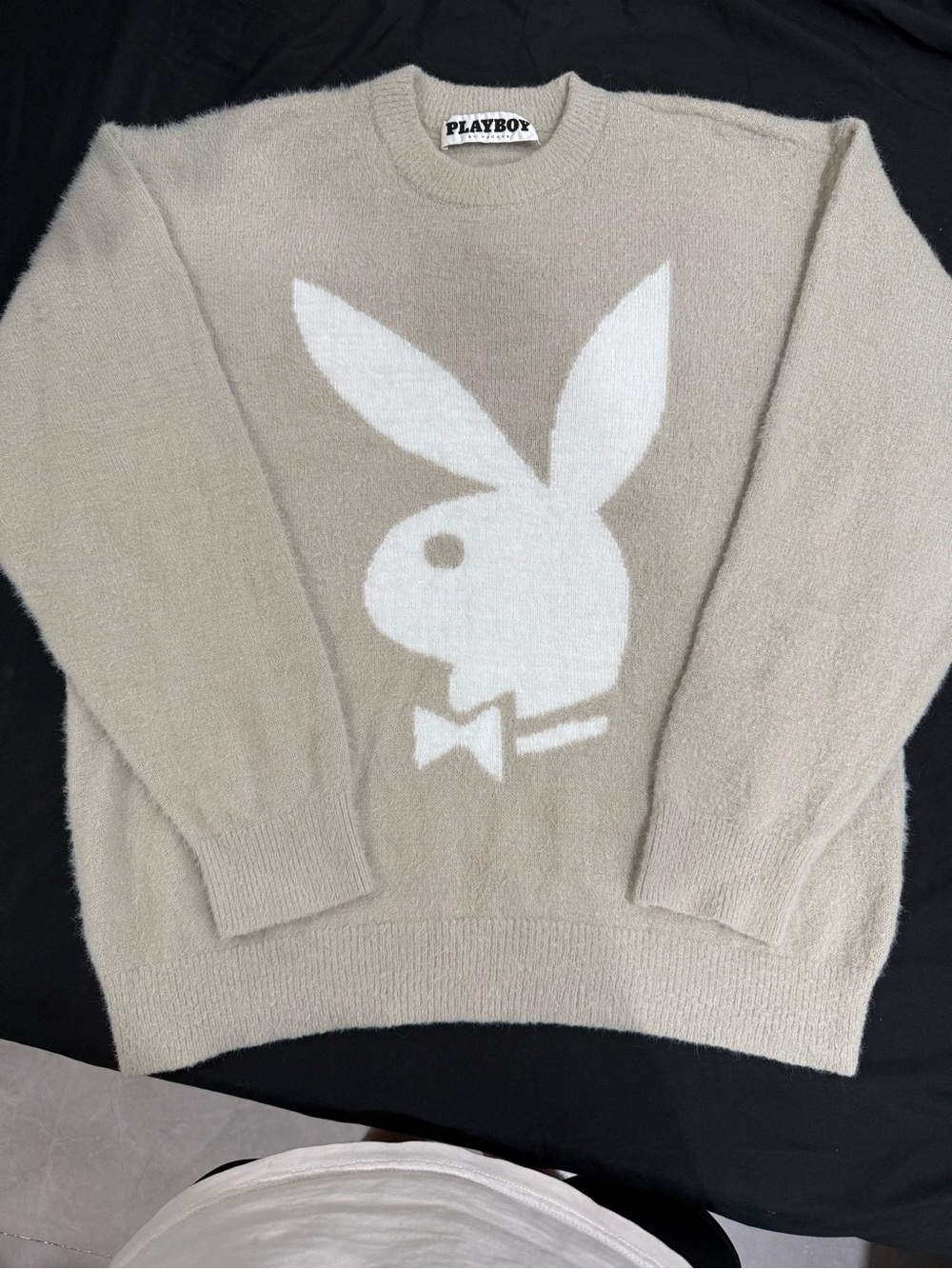 PLAYBOY Beige Crewneck Sweater with White Bunny Logo